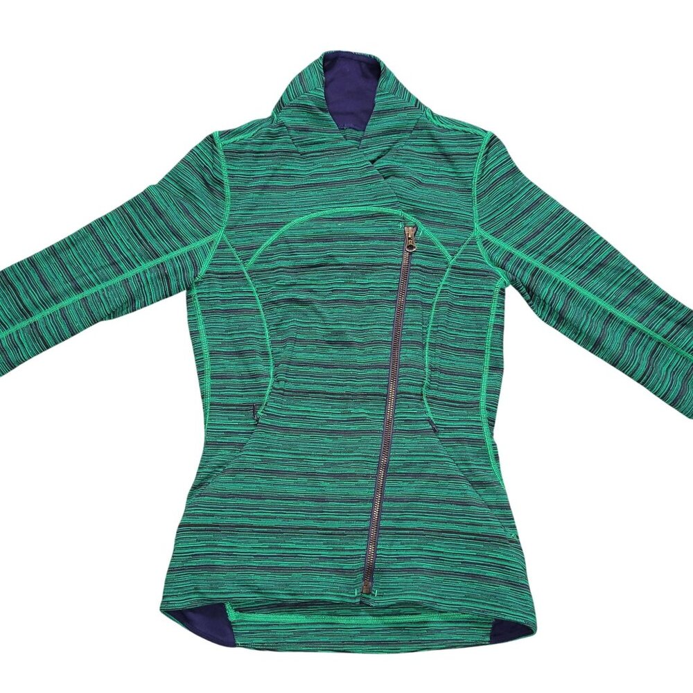 Lululemon Precision Jacket Sz 4 Green Cyber Jungle Hero Blue Front Zip Activewea - Picture 4 of 11
